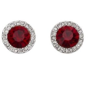 Silver-tone Red Garnet Swarovski Pave Halo Stud